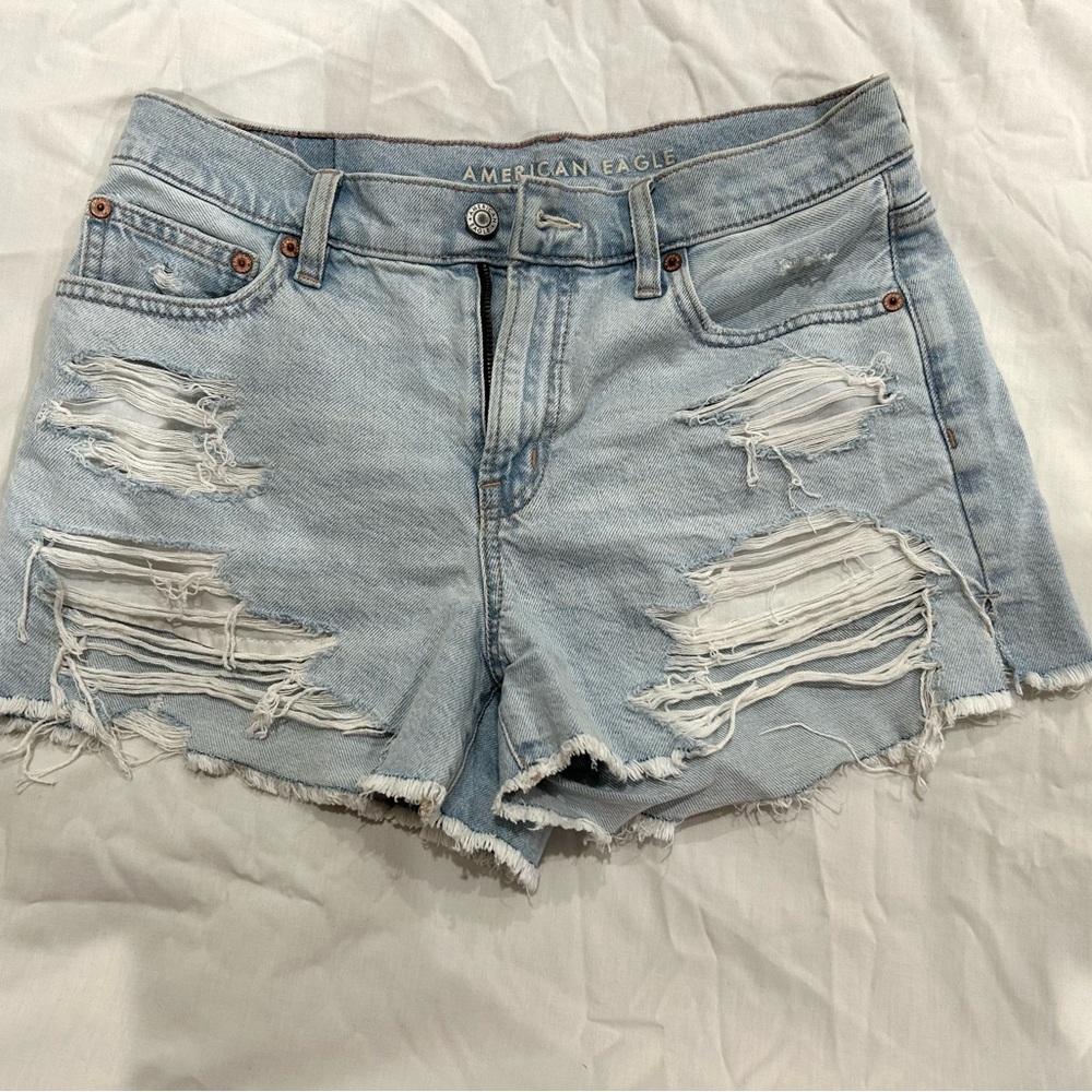 American Eagle Outfitters Blue Distressed Jean Shorts